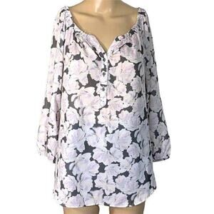 Apt 9 Womens Tunic Top Blouse Shirt Pastel Floral Print Silky Pullover Medium